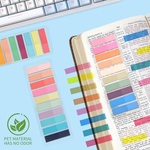 Lysas 1200pcs Morandi Sticky Note Tabs, Colored Translucent Writable Book Flags Tabs
