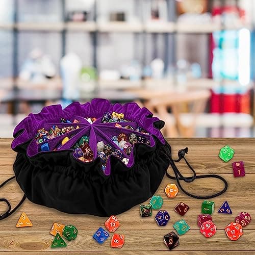 SIQUK Large Capacity Dice Bag with Pockets (Black & Dark Violet)