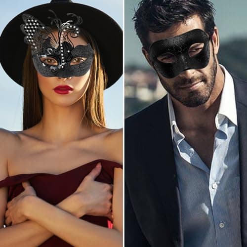 OIDEA Couples Masquerade Mask Set: Shiny Rhinestones Butterfly Costume
