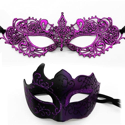 Cosmer Masquerade Mask for Couples Halloween Party 2Pack