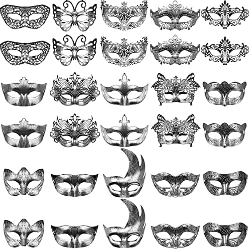 Yunsailing 30 Piece Masquerade Mask Set for Mardi Gras & Halloween Parties