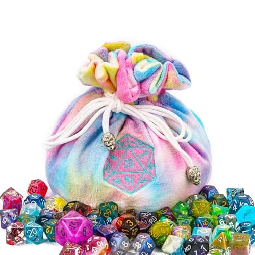 Large Velvet Dice Bag with Cartoon Octopus Pattern - Perfect for D&D Games (100+ Dice Capacity)