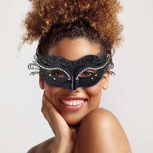 BCARICH Venetian Masquerade Masks for Couples, Women Cosplay with Rhinestone