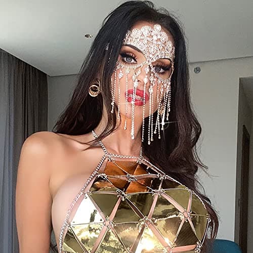 CCbodily Rhinestone Crystal Face Mask for Women Masquerade Event