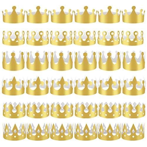 Golden Paper Crowns for Adults: 36 Pieces Birthday Party King & Princess Hats