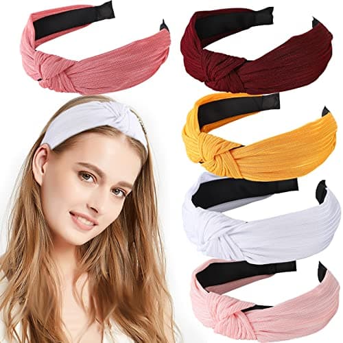 LOVNFC Girls' Colorful Wide Top Knot Headbands, 6Pcs No Slip Jewelry Embellished
