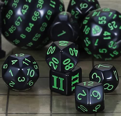 CiaraQ DND Polyhedral Dice Set (15pcs) with Bag for Dungeons & Dragons Games (Black & Green)