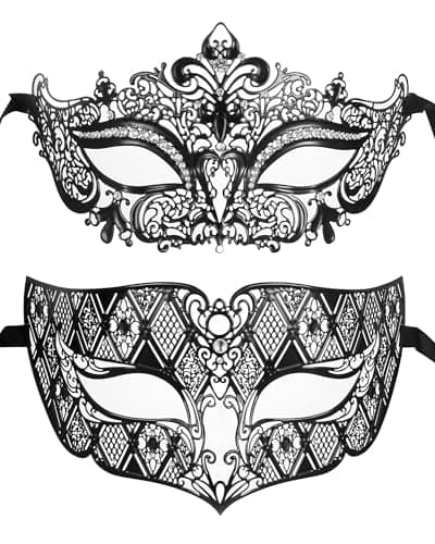 ZbFwmx Couple Black Masquerade Mask Set for Cosplay Party