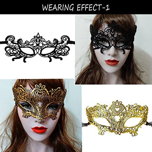 CNYMANY Lace Masks for Couple's Ball Party Masquerade - Black, Gold, Silver, Blue