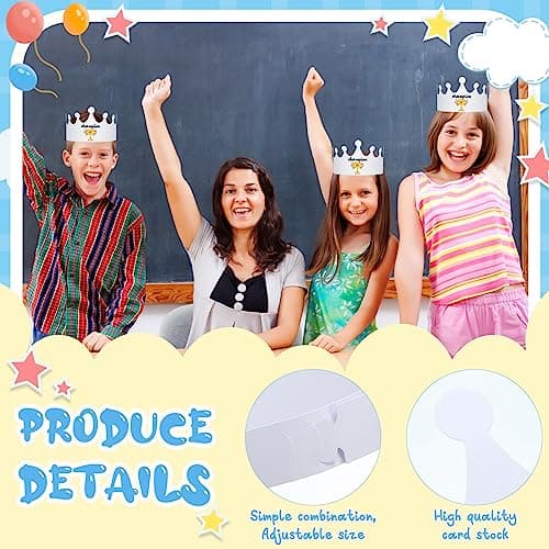 200pcs White Paper Crowns for Kids Birthday Parties Baby Showers Decorations Supplies