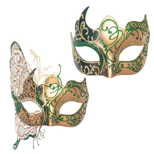 Seglorwy Black Masquerade Mask for Couples, Venetian Mardi Gras Halloween Party