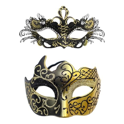 Vtrem Black Mardi Gras Masquerade Mask Set for Couples
