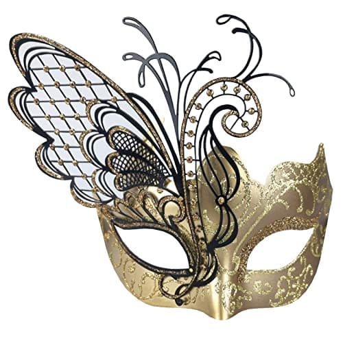 Ubauta Rhinestone Venetian Women Mask for Masquerade/Costume Ball (Gold Blue Butterfly)
