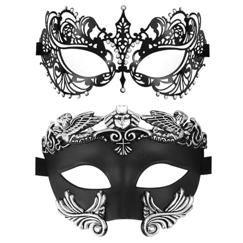 Vtrem Black Mardi Gras Masquerade Mask Set for Couples