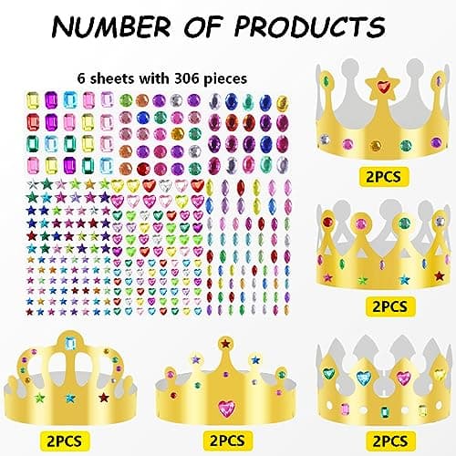 BOYIVI Jeweled Paper Crowns for Kids Birthday Hats DIY Supplies