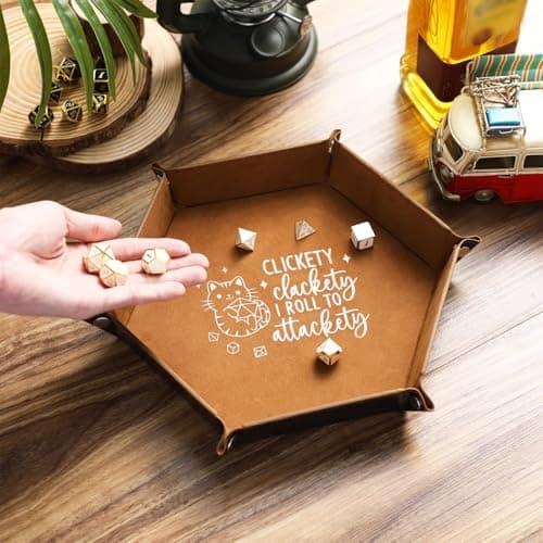 Hexagonal Leather Dice Tray for Novelty Cat Folding Dice Holder Desk OrganizerFunny Gift for RPG Players