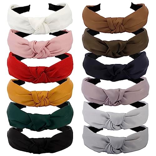 VELSCRUN Pink Colorful 12 Pack Women's Knotted Headbands, Non-Slip Elastic Boho Style Accessories