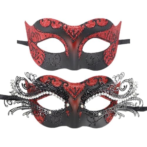 ZbFwmx Couple Black Masquerade Mask Set for Cosplay Party