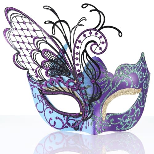 Ubauta Rhinestone Venetian Women Mask for Masquerade/Costume Ball (Gold Blue Butterfly)