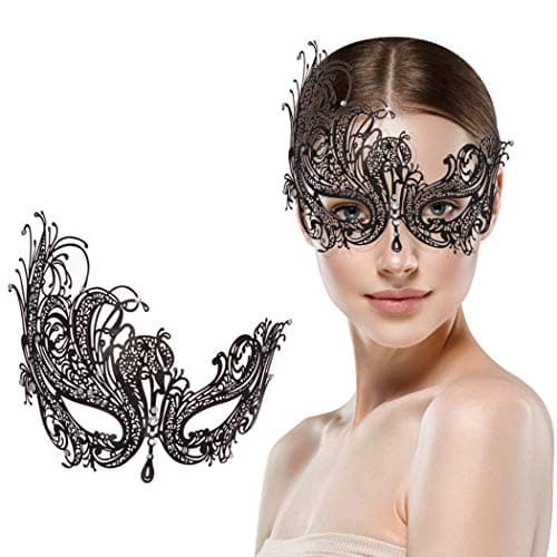 Ralleyfun Women's Venetian Metal Masquerade Mask for Carnival & Halloween Cosplay