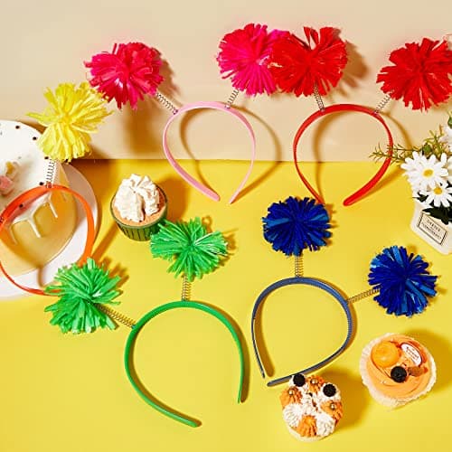 WILLBOND 5-Piece Pom Headband for Women & Adults Party Accessory
