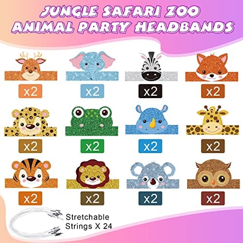 Jungle Safari Animal Party Hats & Headbands for Kids & Girls