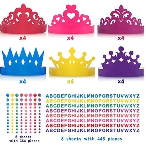 Outus 24-Piece Princess & Prince Crown Craft Kit for DIY Birthday Party Favor