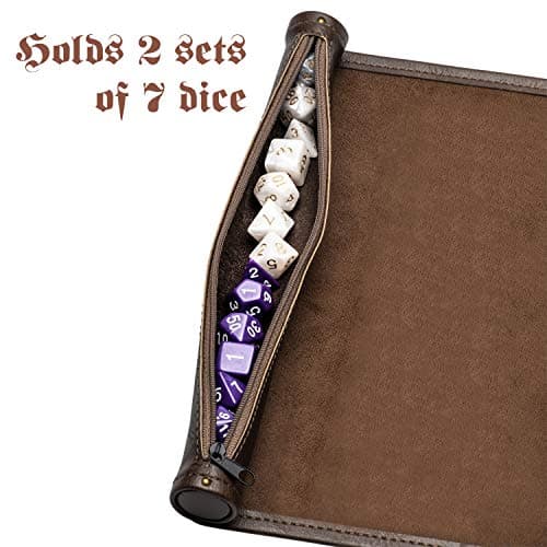 PUBGAMER Brown Dice Mat & Tray for DND, with 2x7 Dices & Zipper Holder