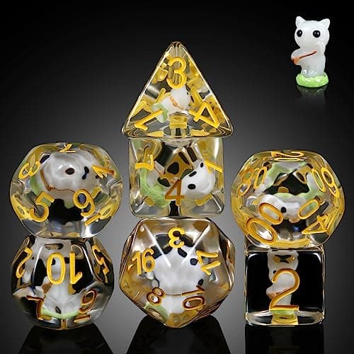 Enchanting Cat D&D 7PC Resin Dice Set with Bag