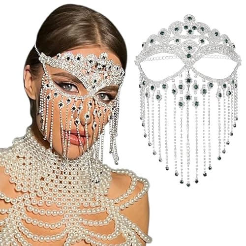 CCbodily Rhinestone Crystal Face Mask for Women Masquerade Event