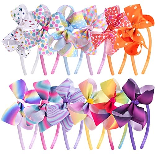 SIQUK 12 Piece Bow Headbands for Girls with Ribbon Bow | Boutique Grosgrain Headbands - 12 Colors