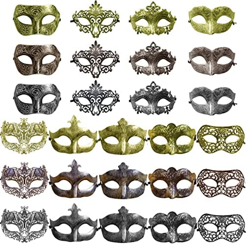 CNYMANY Lace Masks for Couple's Ball Party Masquerade - Black, Gold, Silver, Blue