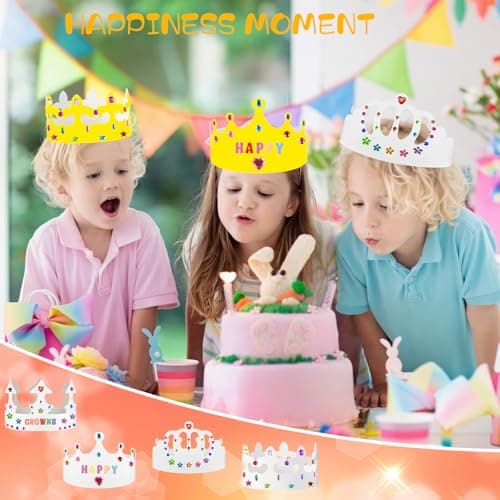 38pcs White Paper Crowns for Kids' Birthday Parties & Favors