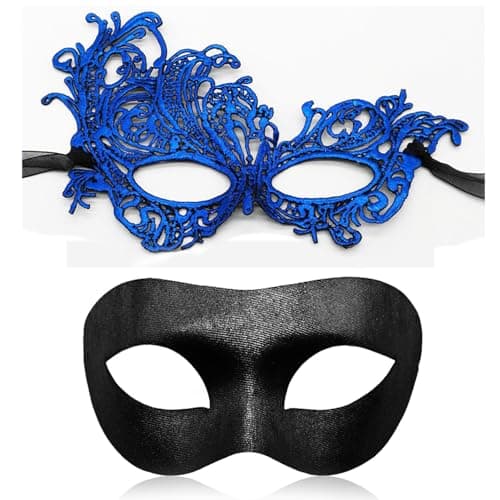 Aqearl Venetian Masquerade Mask for Couples Halloween Party Costume