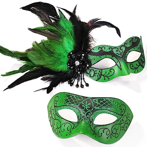 Couple Masquerade Mask - Feathered Purple Mask for Masquerade, Mardi Gras, Halloween Cosplay Prom, Christmas