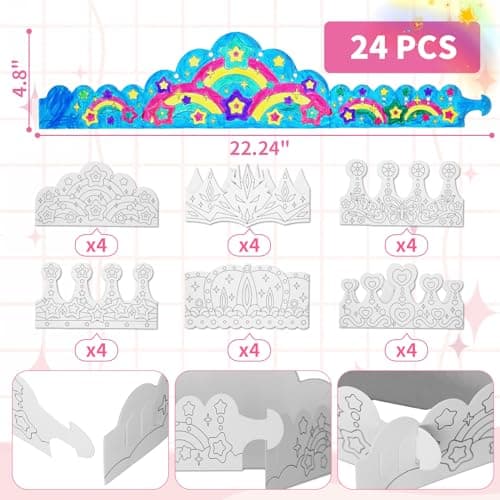 Color Your Own 48 PCS Paper Crowns & Masks, DIY Art Craft for Kids' Parties and Decorations