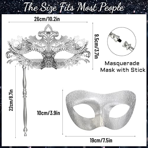 FunMular Couple Venetian Mask with Stick for Halloween Mardi Gras