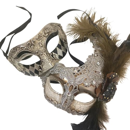 MasqStudio Couples Black Gold Masquerade Mask Pair
