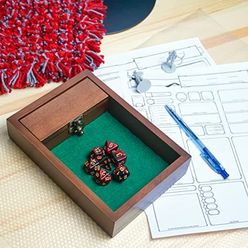 Wooden D&D Dice Tray with Storage, Metal Latch, Perfect Gift for DM