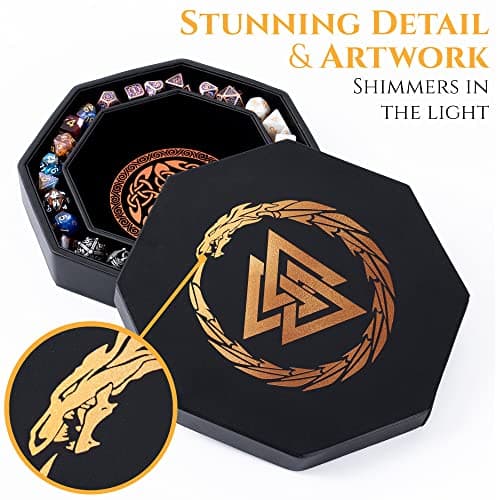 Copper Valknut & Dragon Dice Tray - 8 Inch DND & RPG Rolling Tray with Box Storage