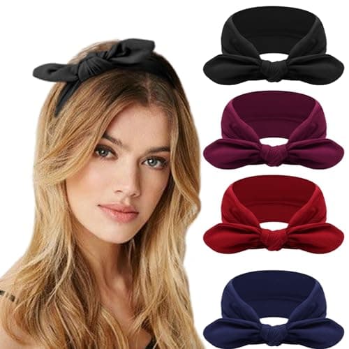DRESHOW 4 Pack Bow Knotted Headbands for Women Running Sport Elastic Hair Wrap