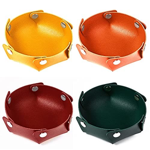 Small Dice Case & Storage Box PU Leather Foldable Round Dice Holder with Felt Tray