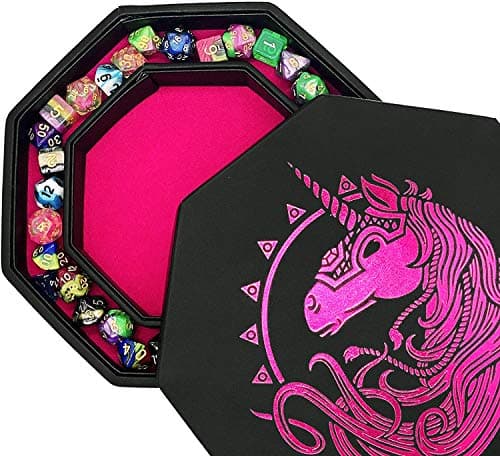 Blue Octagonal Dice Tray with Lid and Staging Area - Holds 5 Sets of RPG Dice