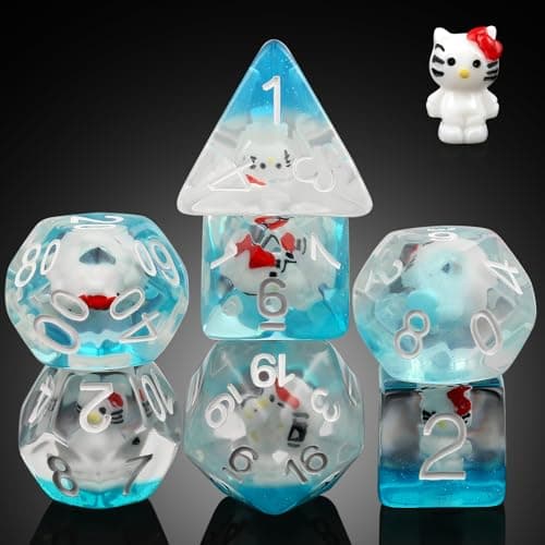 Enchanting Cat D&D 7PC Resin Dice Set with Bag