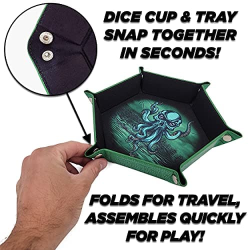 CASEMATIX Folding Dice Tray & Cup Shaker Set - Portable DND Dice Mat