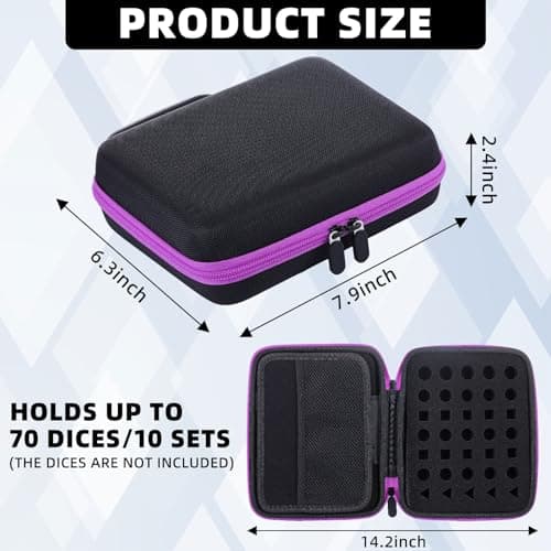 Aoriher Dice Case for D&D and Table Games, Holds 70 Dice (Purple)