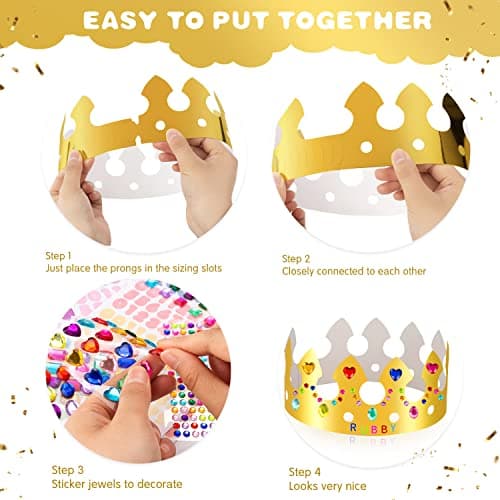 Gold Paper Crowns for Kids' Birthday Parties and Classroom Decor