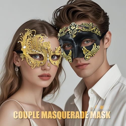 Cosmer Masquerade Mask for Couples Halloween Party Prom