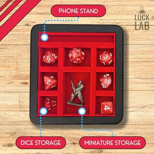 Luck Lab Compact Magnetic Dice Case with Tray & Phone Stand - RPG & D&D Dice Storage (Red)