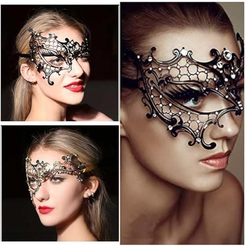 Seglorwy Black Masquerade Mask for Couples, Venetian Mardi Gras Halloween Party
